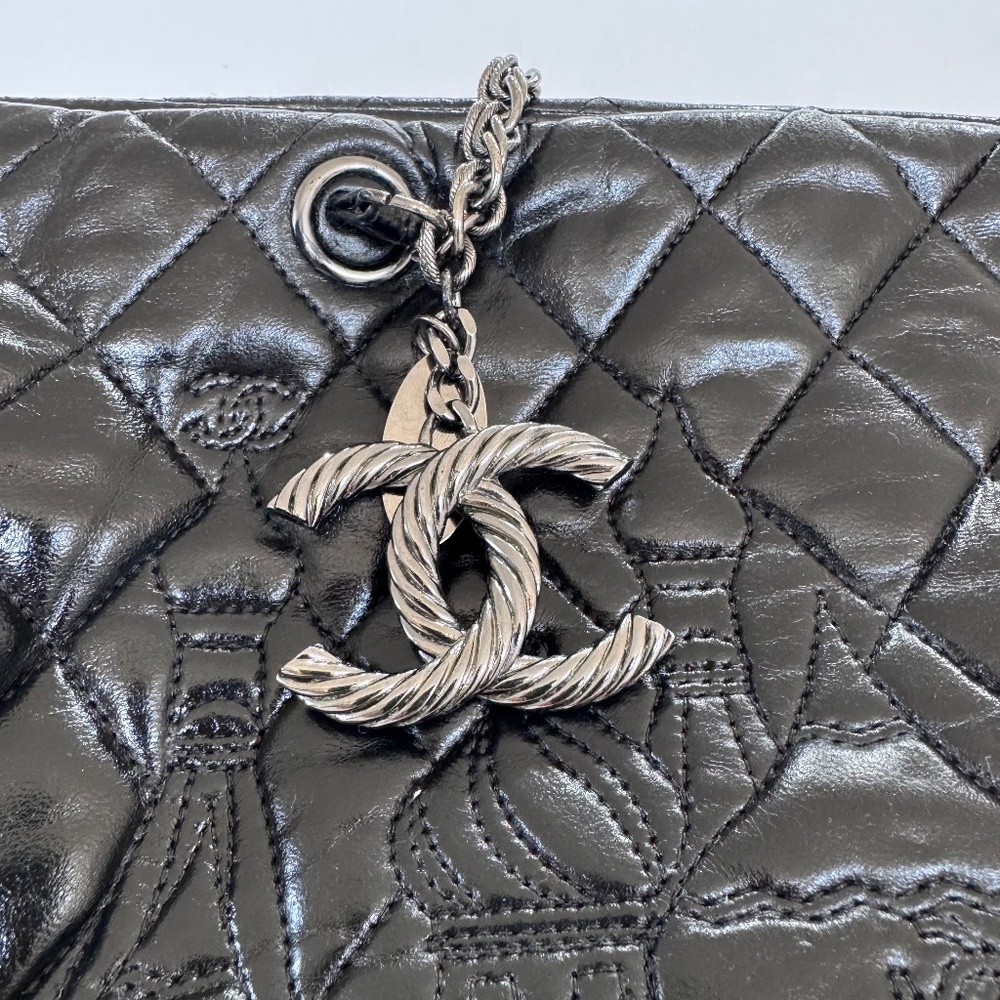 CHANEL -  2009 - RARE - PARIS MOSCOW TOTE SHOULDER BAG - BLACK QUILTED LAMBSKIN - Picture 3 of 13